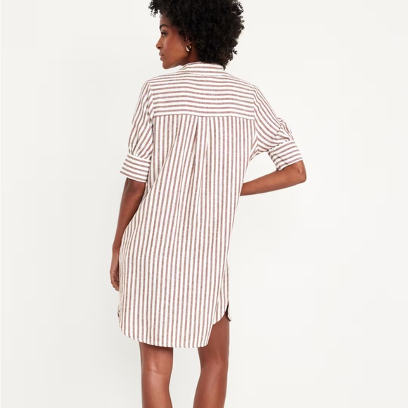 - NWT OLD NAVY Linen-Blend Shirt Dress Color: Sand Stripe SIZE LARGE - Picture 2 of 5
